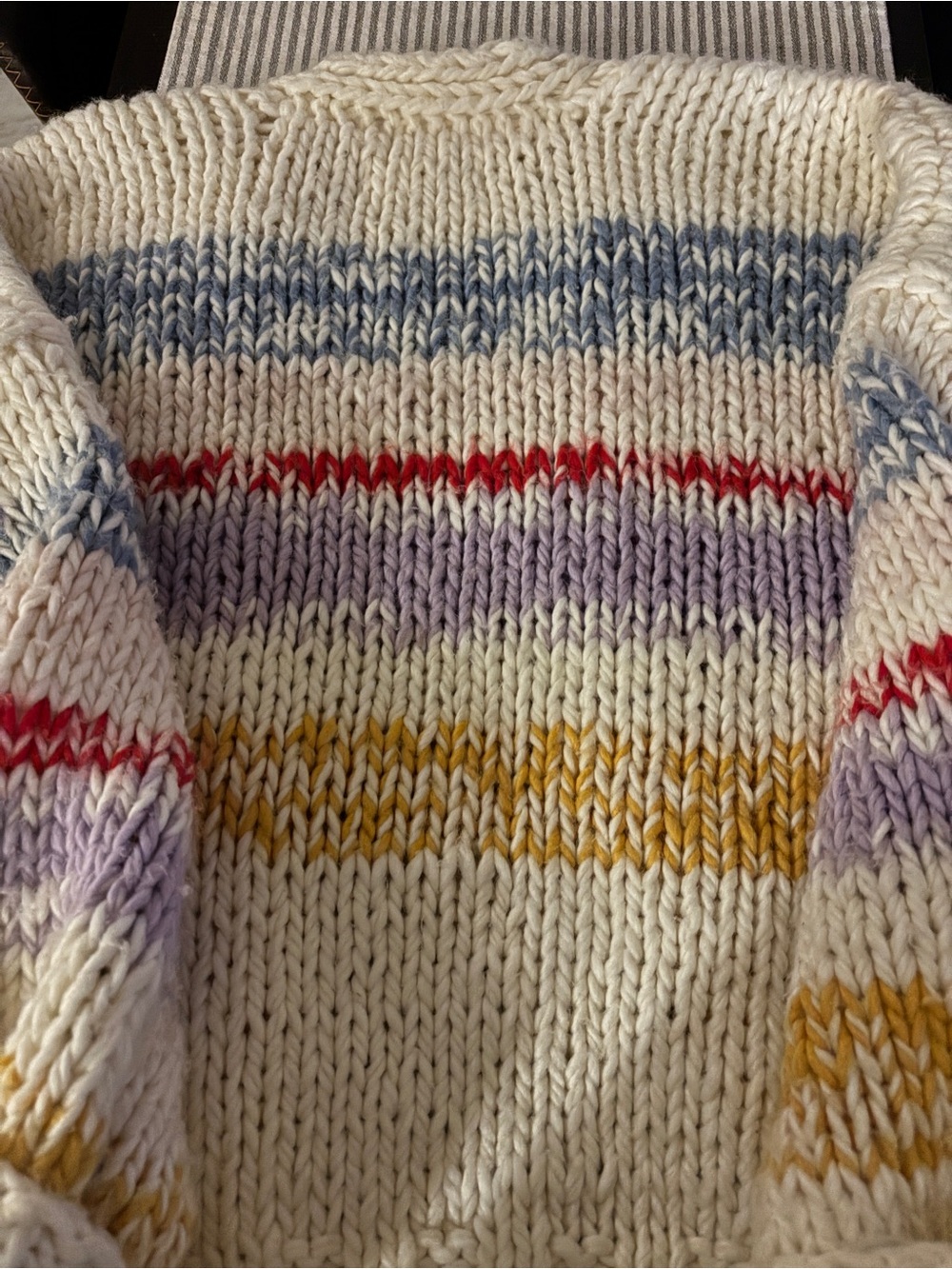Anthropologie Grazia Chunky Knit Striped Denim Patchwork Cardigan Sweater. XS/S - Picture 4 of 4